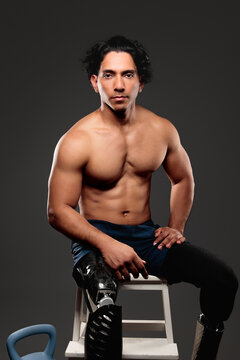 Latino man with prosthetic leg showing strength and determination