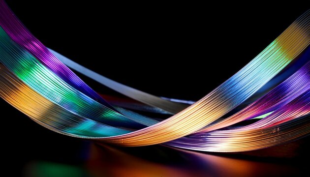 Abstract Iridescent Ribbons On Black