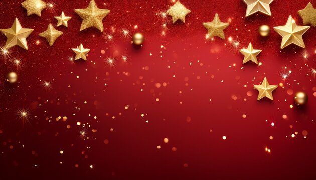 Elegant Red Festive Background With Golden Glitter And Stars