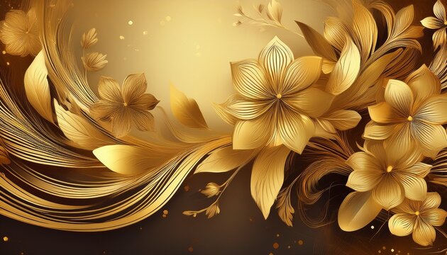 Luxury Gold Background With Abstract Flowers