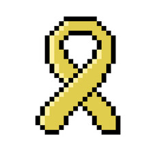 Fototapeta premium Yellow Ribbon Pixel Art Vector Icon for Childhood Cancer Awareness and Suicide Prevention 