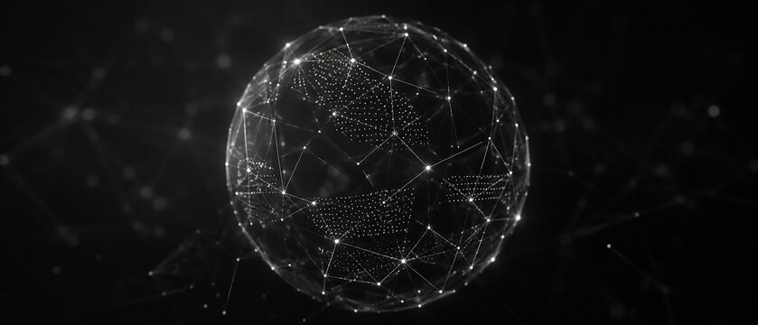 Global digital network sphere &mdash; connectivity and data flow concept