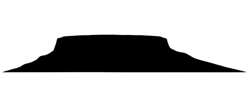 Black silhouette of a flat-topped mountain mesa isolated on a transparent background.