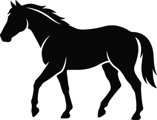 Obraz premium Black silhouette of a horse standing in profile, elegant equine animal graphic design element for equestrian sports or farm branding
