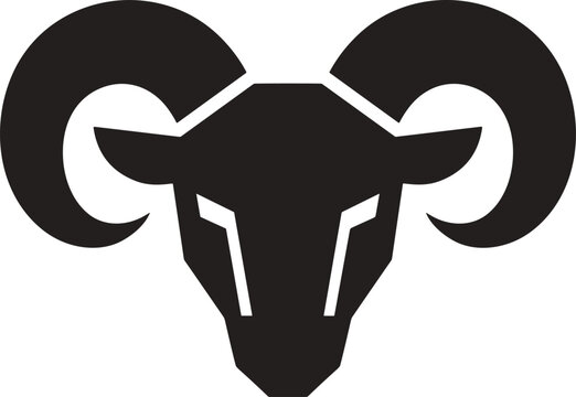 Minimalist ram head logo icon, stylized mountain goat or bighorn sheep symbol, vector illustration