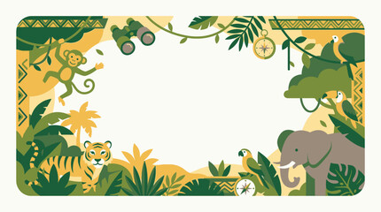 Fototapeta premium Tropical jungle animals frame with wild wildlife illustrations