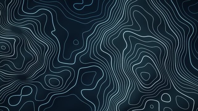 Morphing Topographic Contour Lines Glowing Elevation Map Abstract Motion Background Seamless Loop in deep navy tones