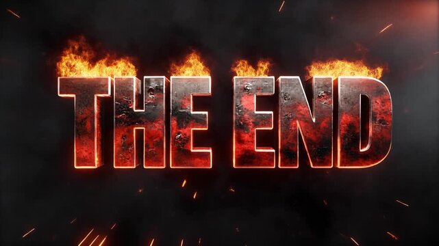 暗闇に浮かぶ巨大なTHE ENDの金属文字から炎と火花が激しく噴き上がる終幕演出