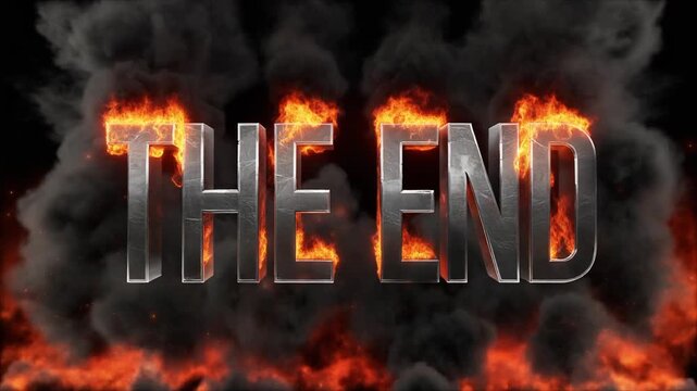 巨大なTHE ENDの金属文字を激しい炎と黒煙や火花が包み込む迫力ある終幕演出