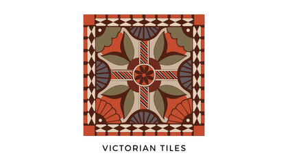 Fototapeta premium Very beautiful realistic vector illustration of a VICTORIAN ENCAUSTIC FLOOR TILE featuring a bold interior label reading 