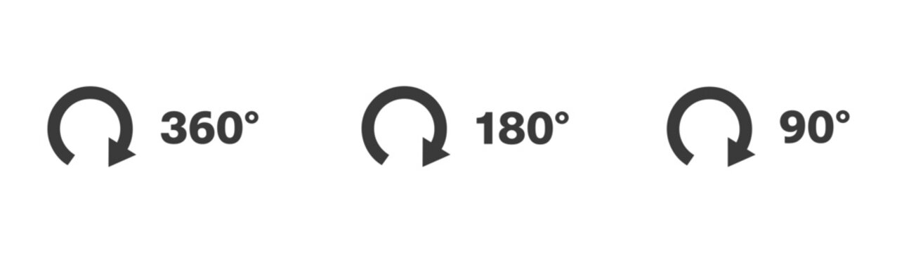Circular Arrows for Rotation: Three distinct circular arrows with degrees indicating rotation: 360, 180, and 90 degrees. These symbols represent movement, direction, and measurement.