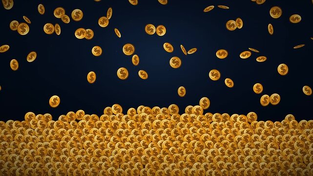 Gold coins raining down and piling up to fill the frame as a money and wealth concept