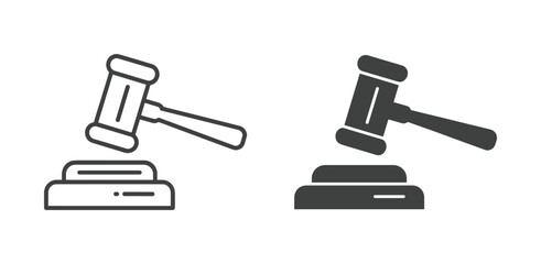 Lawyer's Gavel Icon: A clear and simple icon representing justice and legal proceedings, featuring a judge's gavel striking a sounding block, symbolizing authority and fairness. © Binoy Vectors