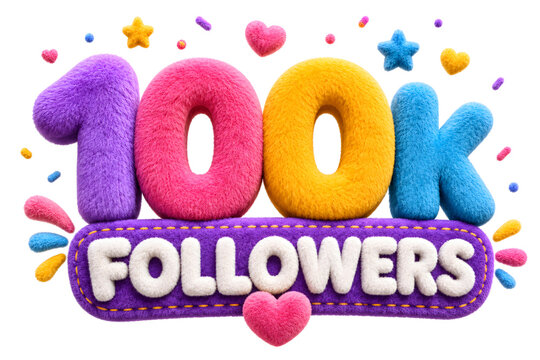 100k followers celebration on social media design Isolated on White Background