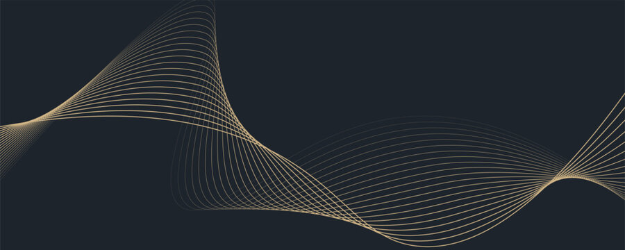 Abstract geometric vector curve lines shape in premium gold color isolated on transtransparent background. Dinamic flowing gold gradient wave pattern. Vector llustration