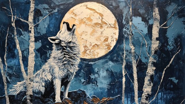 Howling wolf, full moon