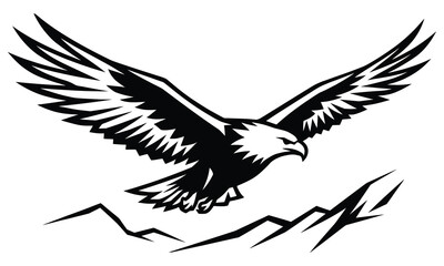 Fototapeta premium Stylized Flying Eagle over Mountains Crest Design Art