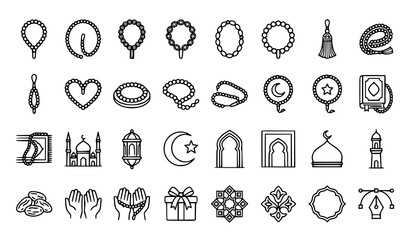 Islamic Tasbih Outline Icon Set Ramadan Eid Prayer Beads Vector Collection © MSTROJINA