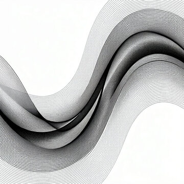 Monochrome halftone wave, dotted abstract dynamic wave, ribbon pattern. Curved line with halftone effect, dotted flud design.