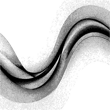Monochrome halftone wave, dotted abstract dynamic wave, ribbon pattern. Curved line with halftone effect, dotted flud design.