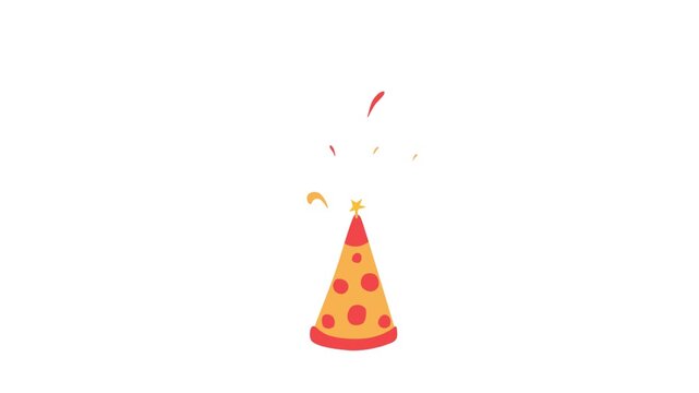 Red and Orange Birthday Party Cone Hat with Popping Confetti Vector Illustration
