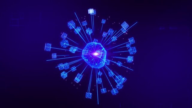 Centralized Digital Network Hub Connected to Circuit Blocks Animation