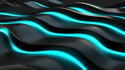 Fototapeta premium Abstract Neon Cyan Waves on Dark Metallic Background