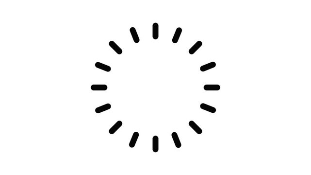 Circular loading icon with radiating dash marks against a white background, symbolizing progress and waiting