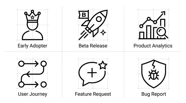 Product Development Line Icon Set for Software and Tech