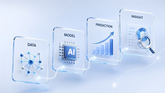 Artificial intelligence process: From raw data to powerful insights and business predictions, leveraging machine learning for strategic decision-making and growth.