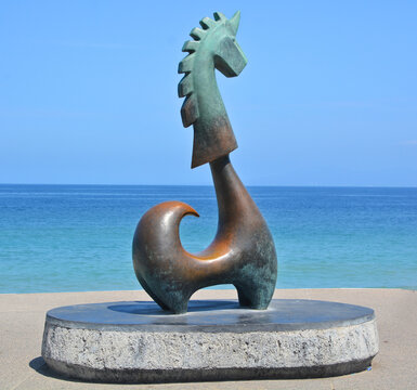 PUERTO VALLARTA MEXICO:  The Good Fortune Unicorn El unicornio de la buena fortuna by the Guadalajara artist Anibal Riebeling. It's a 3 meter high unicorn 