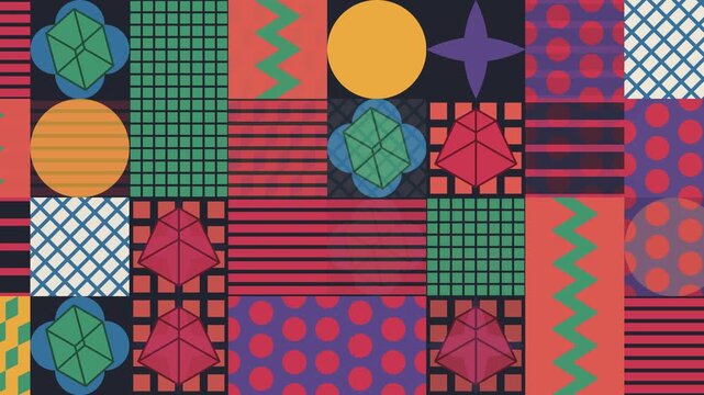 Seamless japanese pattern loop in purple, red, black - modern animated 4K motion background for video editing, social media and presentation