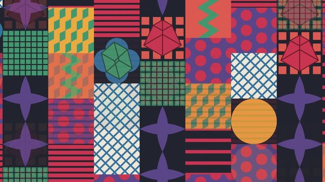 Seamless japanese pattern loop in purple, red, black - trendy animated 4K motion background for video editing, social media and presentation