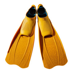 Isolated pair of yellow scuba diving fins for underwater exploration and swimming activities. © Diego