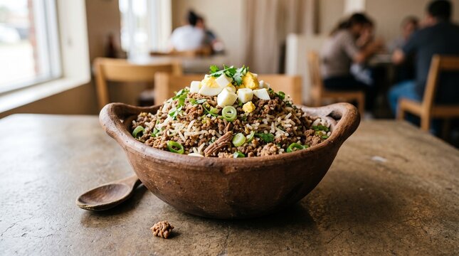 Authentic Paraguayan Soo Kui Ground Beef Rice Bowl