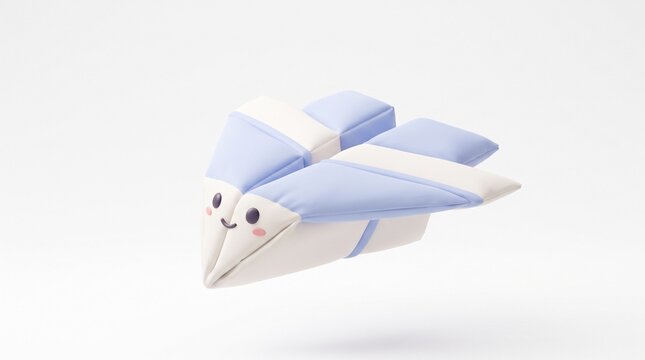 Cute 3D Paper Airplane Character with Soft Pastel Colors