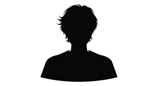 Silhouette of a Person with Curly Hair on White Background.