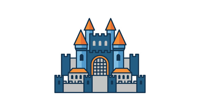 Blue Castle with Orange Roofs.