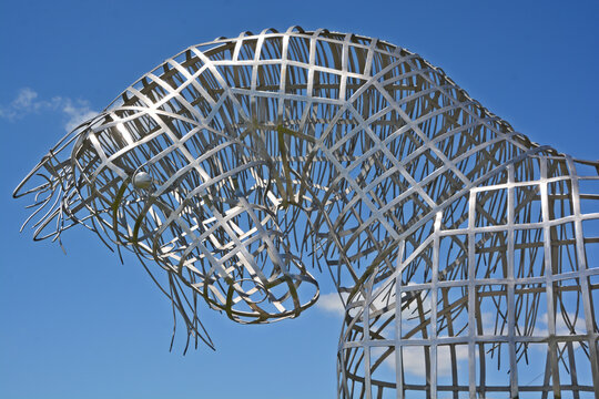 BROMONT QUEBEC CANADA: By Mathieu Isabelle new statue in Bromont. The home of the Parc equestre Olympique de Bromont, equestrian olympic park. 
