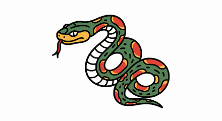 Fototapeta premium Stylized green snake illustration with designed classic illustrative graphic art style yellow pattern designed