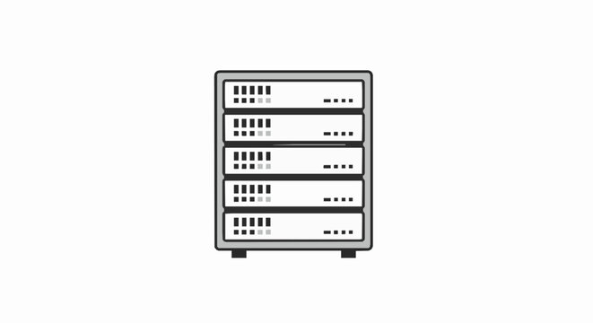 Minimalist vector illustration representing enterprise data center server rack tower infrastructure technology network storage solution
