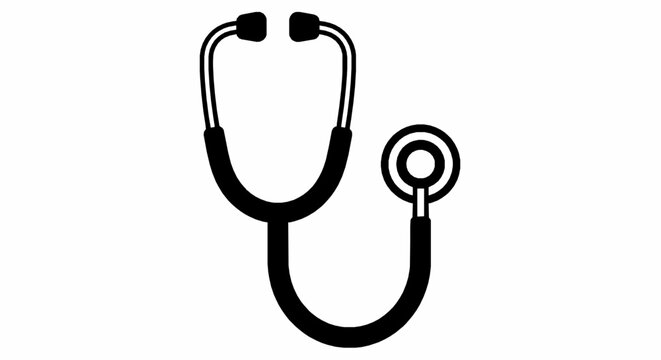 Minimalist black and white stethoscope icon representing professional medical diagnostic equipment for healthcare clinical practice