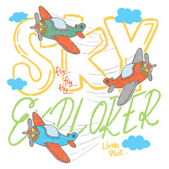 Little pilot the sky explorer hand drawing illustration