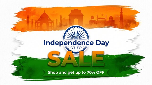 India independence day sale banner with historical monuments and national flag
