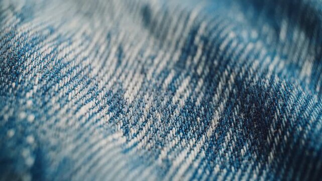Macro Close-up of Blue Denim Fabric Texture with Detailed Weave Pattern, Full HD Fashion Textile Background