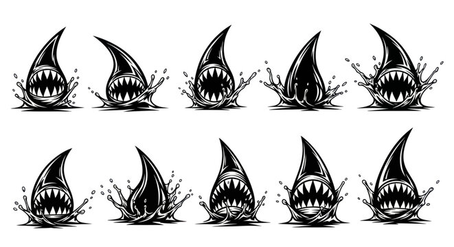 Aggressive Shark Fins and Water Splash Vector Collection