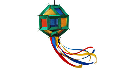 Isolated colorful festive hanging lantern with flowing ribbons, a vibrant decoration for celebration © Diego