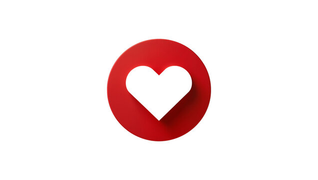 Isolated red circle icon with white heart symbol, modern flat design for love, health, like