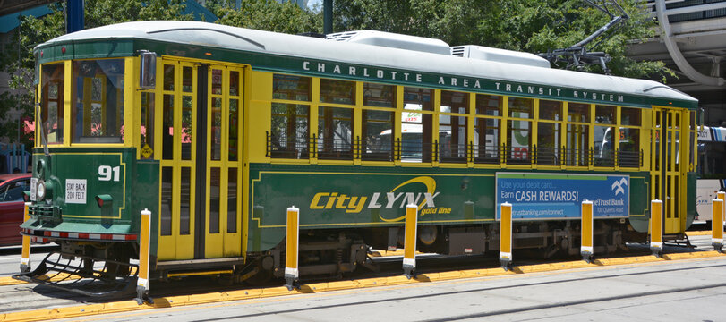 CHARLOTTE NORTH CAROLINA USA: Historic street car of Charlotte in the late 19th and early 20th centuries were intimately bound up with the installation and development of its streetcar network