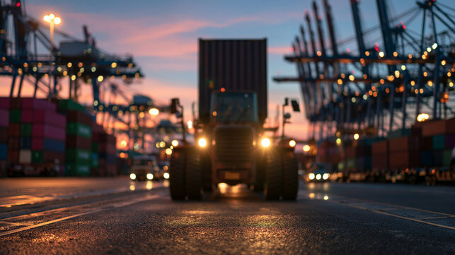 Truck Transporting Cargo at Industrial Port Terminal